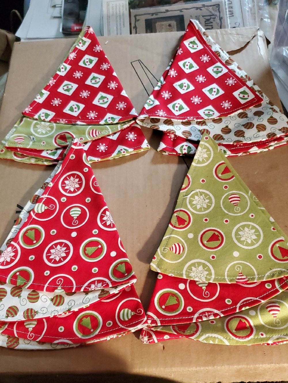 Festive Red & Green Holiday Fabric Christmas Tree Napkins Set Of 4